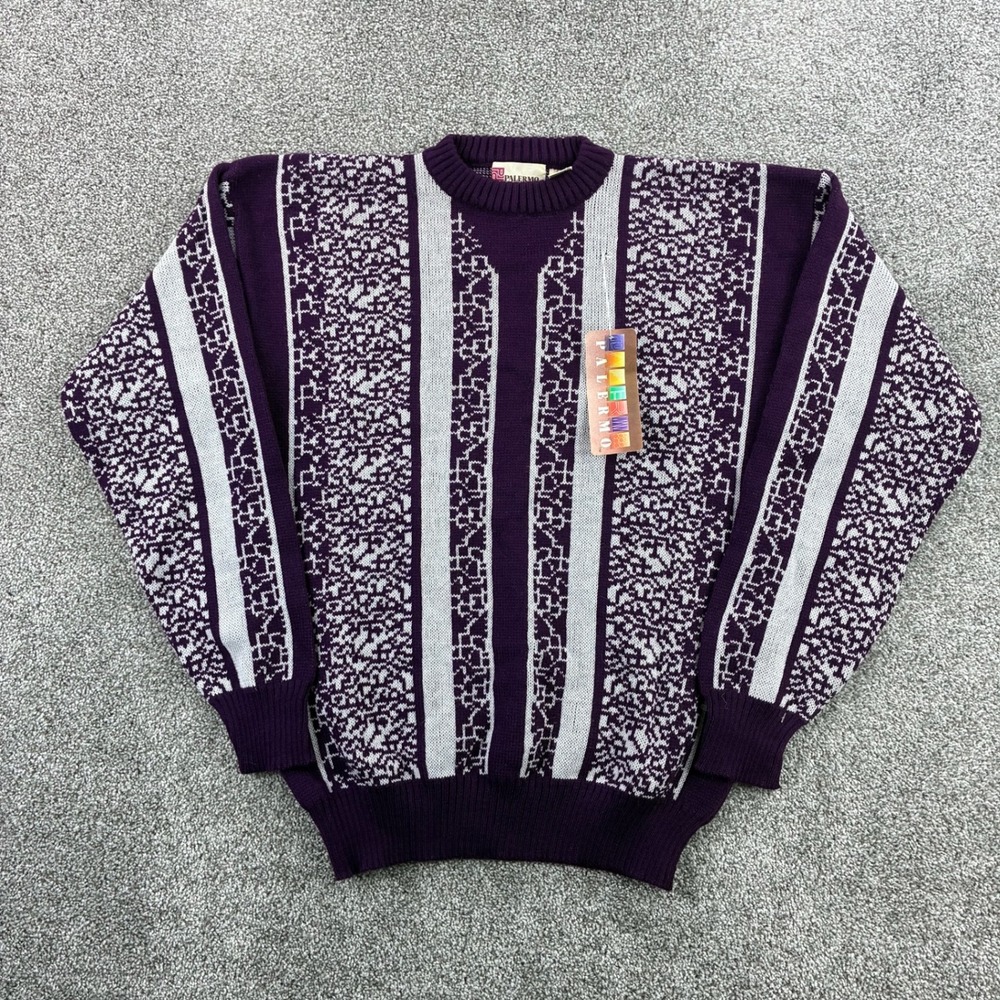 NWT Vintage Palermo Sweater Mens Large Purple Geometric Striped Knit Pullover